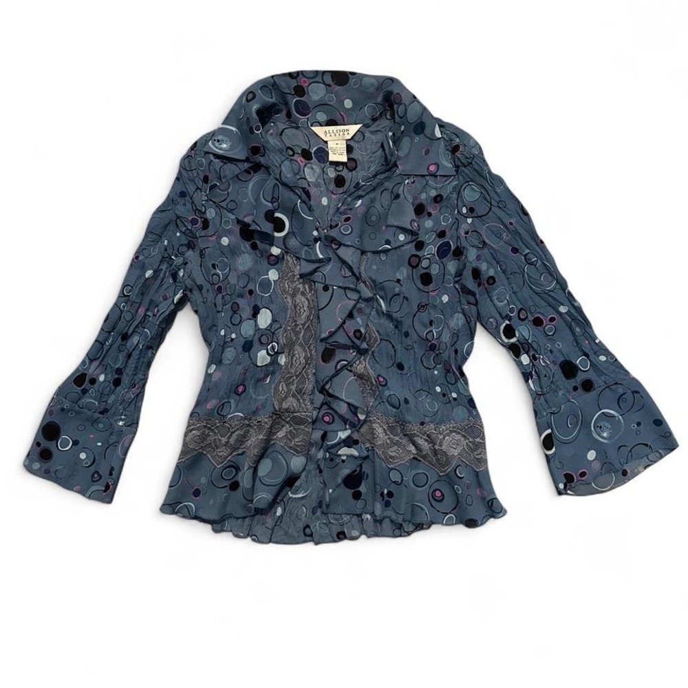 Y2K Blue and black blouse with ruffles, buttons, and lace details blouse